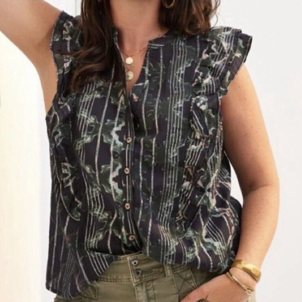 Pilcro Anthropologie Button Down Sleeveless Ruffle Blouse XS - Picture 1 of 10